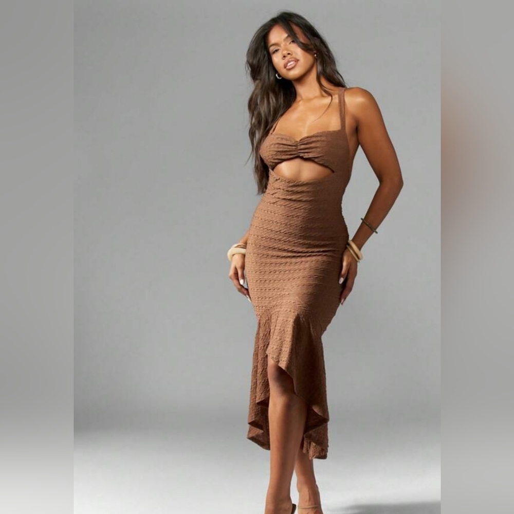 Missguided+ Textured Brown High Low Dress